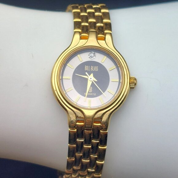 Bill Blass Womens 293-3132 Gold-Tone Quartz Watch With Black Dial & Diamond Acce - Picture 3 of 7